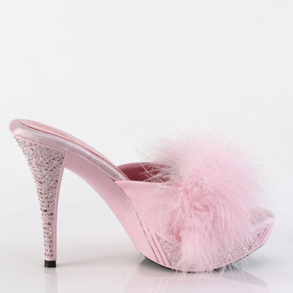 Barbiecore Barbie Rhinestone Marabou High Heel Shoes - Picture 5 of 5